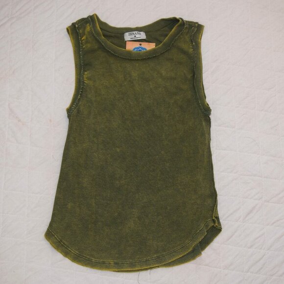 NWT ZENANA Washed Ribbed Scoop Neck Olive Tank Womens Top Medium - Picture 1 of 5